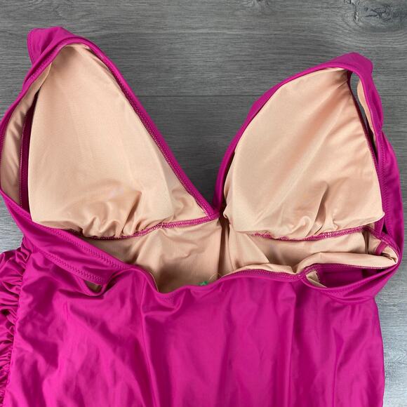 J.Crew Magenta Orchid Ruched V Neck One Piece Swimsuit Sz.24W NWT - Picture 5 of 11